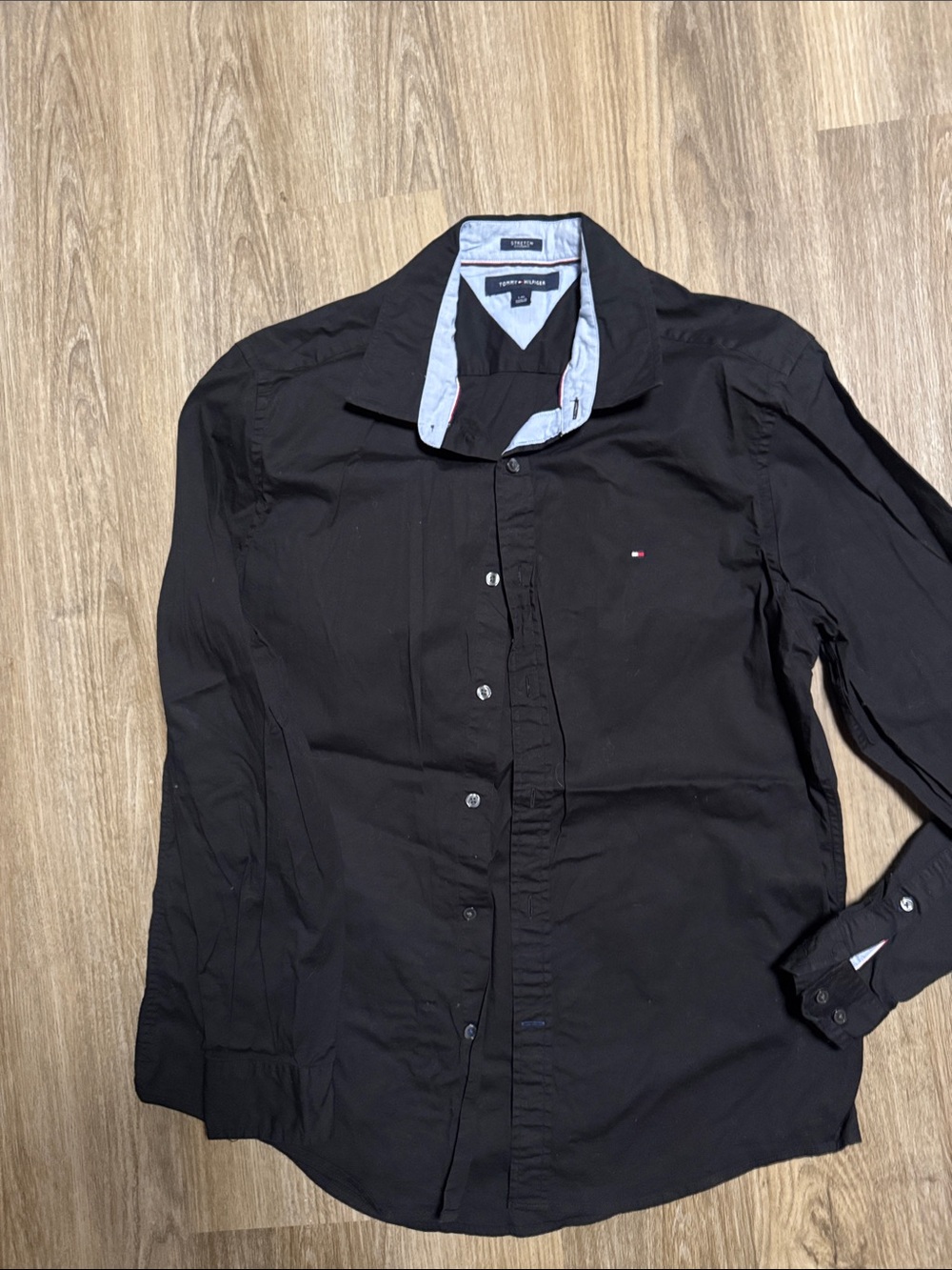 Tommy Hilfiger Men’s Black Button-Up Dress Shirt with Contrast Collar